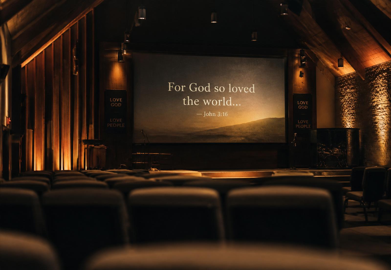 Bible verse displayed on a church projection screen during a live service